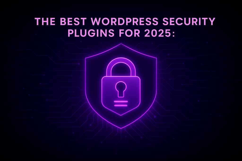 Futuristic glowing padlock inside a digital shield symbolizing website protection, representing the best WordPress security plugins for 2025.